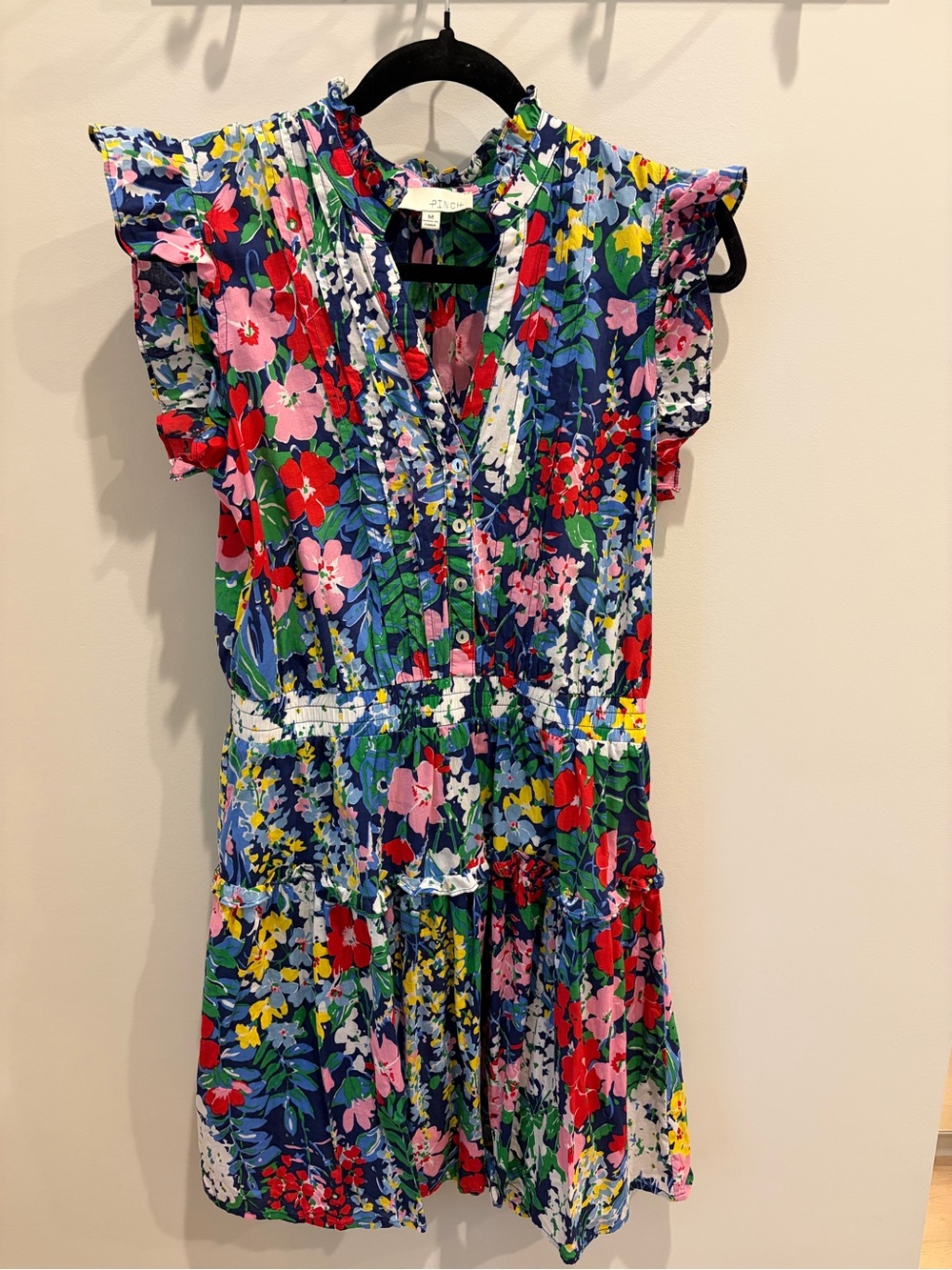 Pinch "Poplin" Navy Floral Ruffle-Sleeve Dress